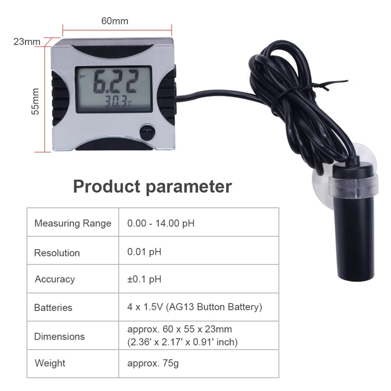 

Pen Type Tester Auto Calibration Analyser Aquarium Control Ph Meter Pool Water with Temperature Detector EU Plug