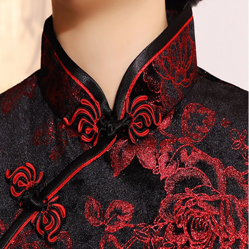 Китайский традиционный стиль осень зима бархат cheongsam женский короткий параграф семь точек рукав принт Тан костюм рубашка