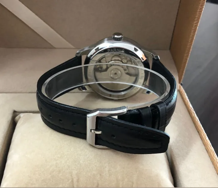 Мужские часы с сапфировым кристаллом 43 мм парниш белым циферблатом