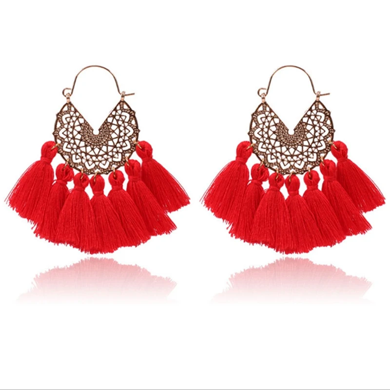 Этнические Летние Красочные ткани кисточкой Подвески серьги большие