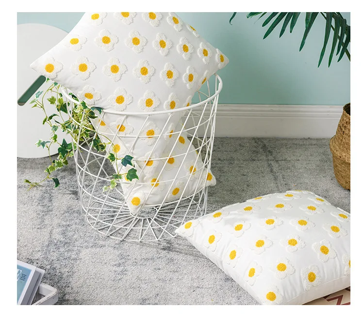 

Embroidery Daisy Cotton Embroidery Pillowcase Decorative Sofa Cushion Case Bed Pillow Cover Home Decor Car Cushion Cover