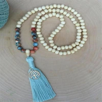 8mm emperor stone white wood 108 beads tassel mala necklace pray healing monk handmade yoga cuff wristband spirituality men hot