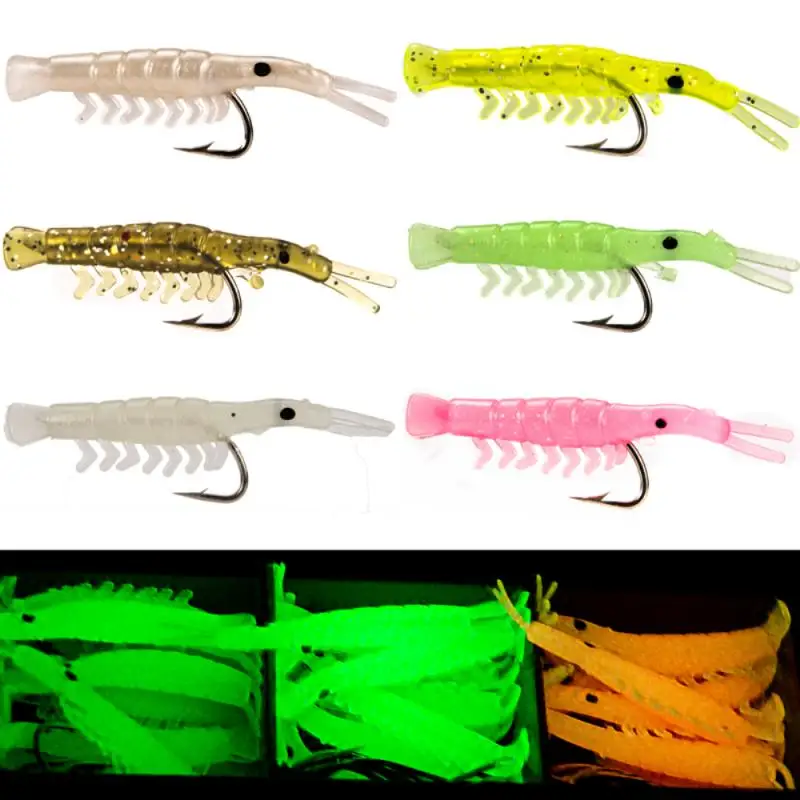 

100PCS Fishing Bait Lure With Hook Soft Shrimp Fish Luminous Simulation Prawn Lure With Hook Tackle Bait Fishing Lures
