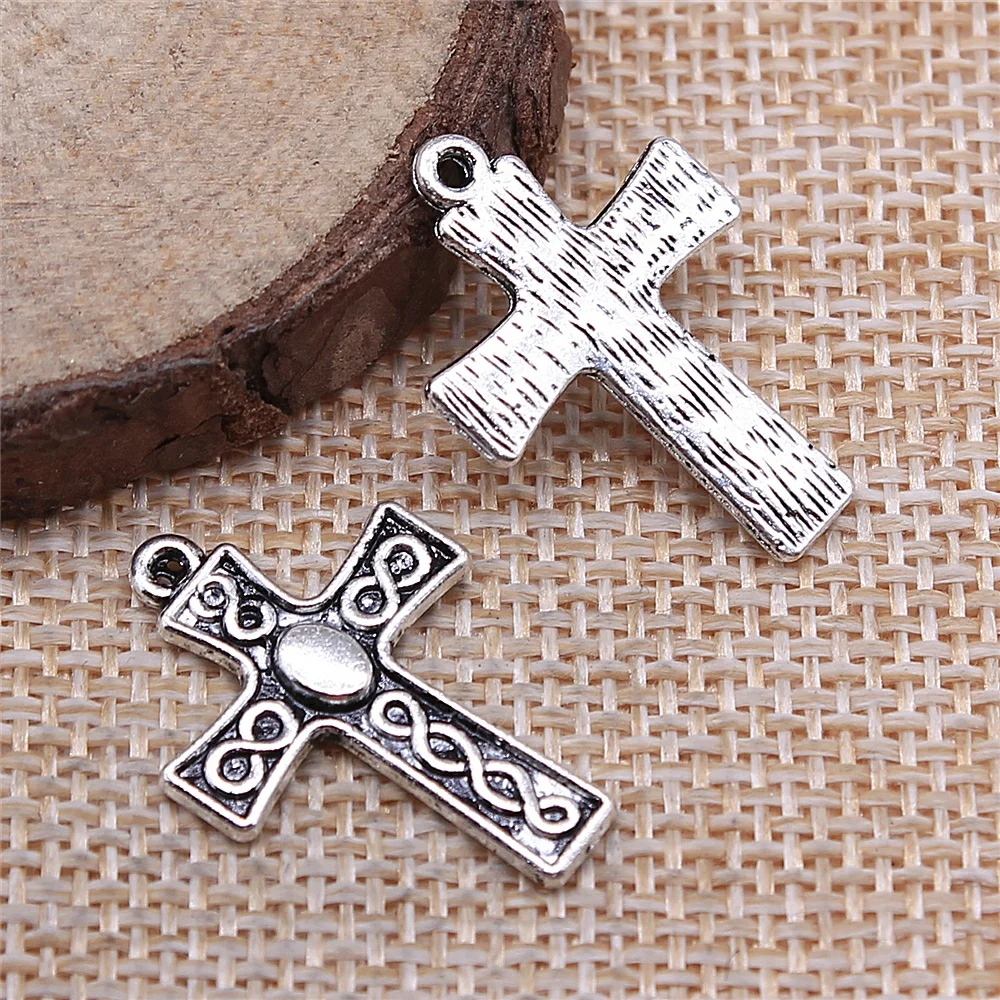 

free shipping 50pcs 25x17mm antique silver cross charms diy retro jewelry fit Earring keychain hair card pendant accessories