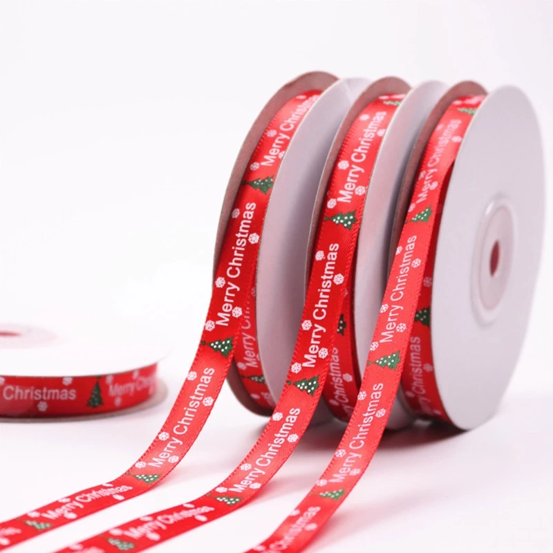 

10 Rolls 25 Yards 3/8 Inch Merry Christmas Tree Snowflake Printing Red Ribbon for DIY Crafts Gift Wrapping Bow Making Xmas Holi