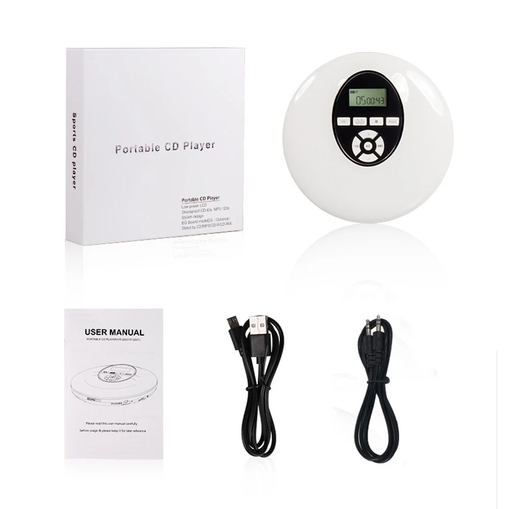 YR-Q50 Round Style Portable CD Player Headphone HiFi Music Reproductor Walkman Discman With AUX Cable Support TF Card | Электроника