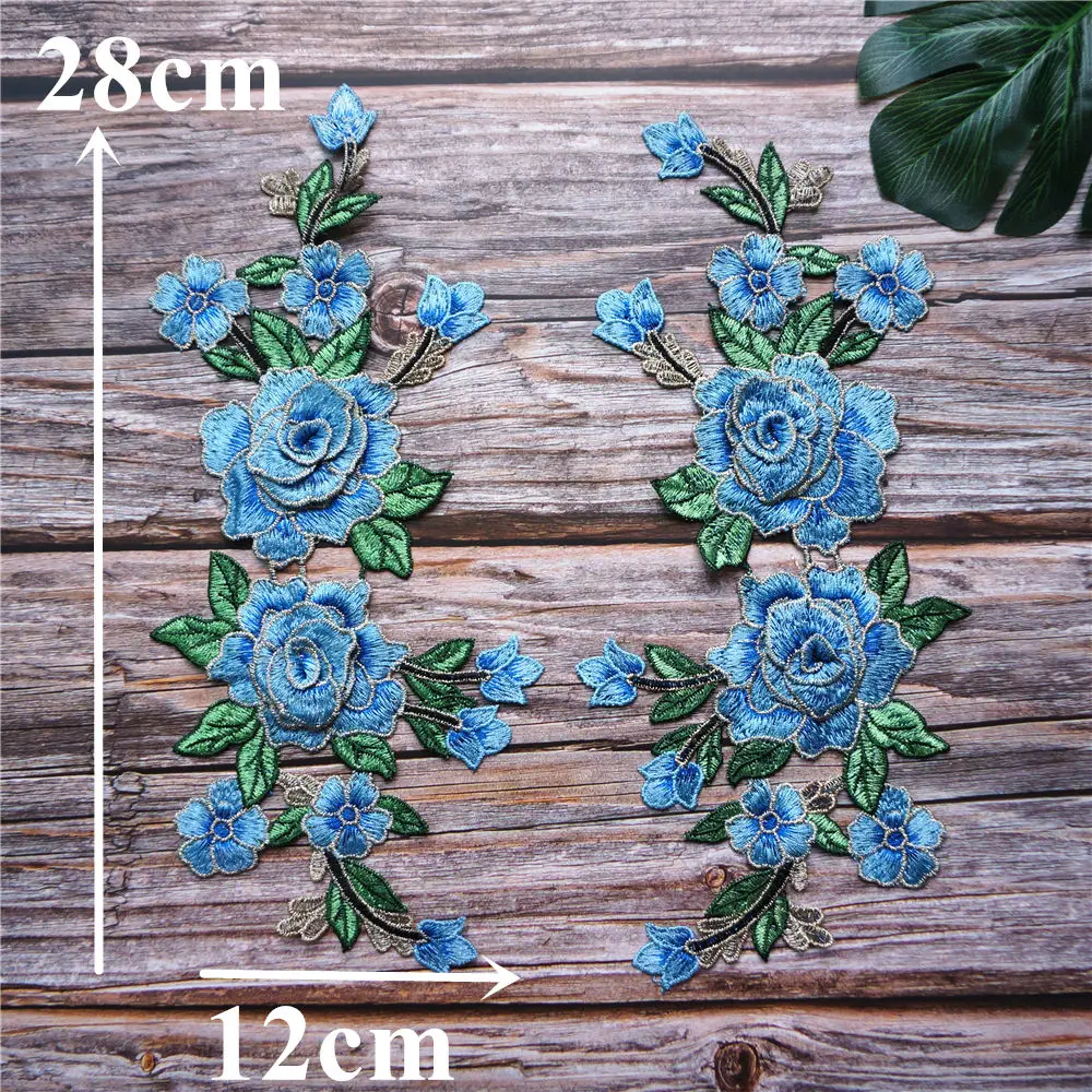2 шт. Голубая роза 3D цветы вышитая одежда Аппликации Кружева текстильные оборки