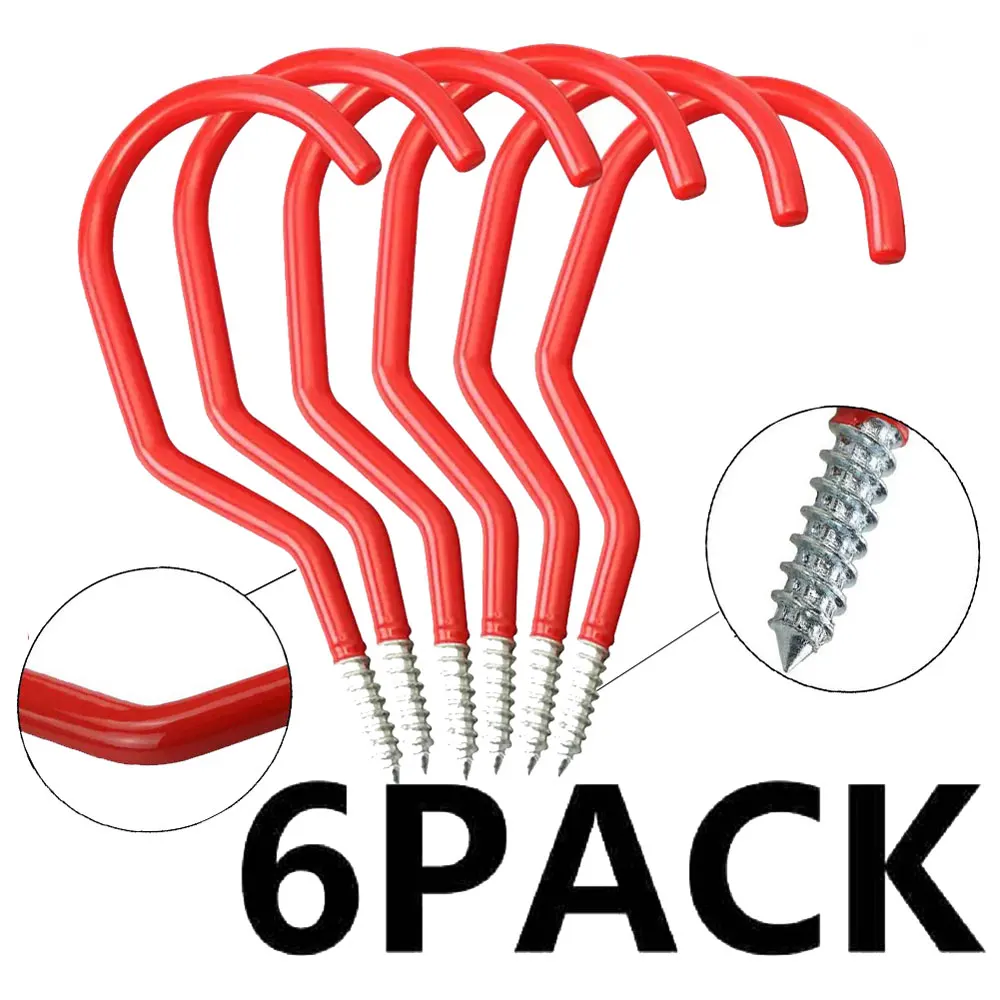 

Heavy Duty Bicycle Wall Mounted Screw-in Utility Hangers Bike Storage Hooks Wall Mount Steel Garage Hook Set Kit, Red 6 Pack