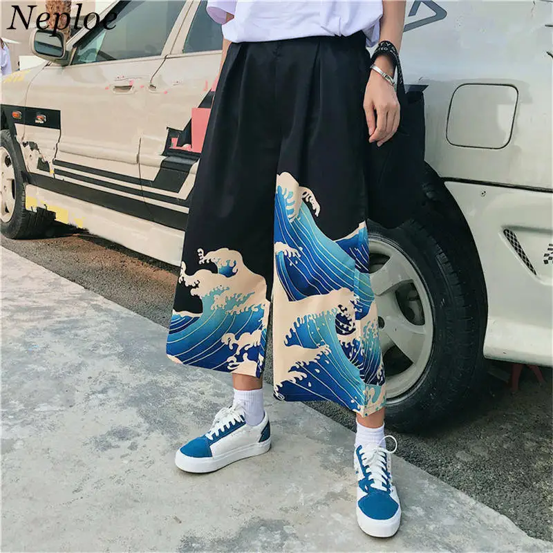 Neploe, Ulzzang, повседневные штаны,, летние, японские, Харадзюку, свободные штаны для отдыха, женские, с мультяшным принтом, широкие штаны, 35609