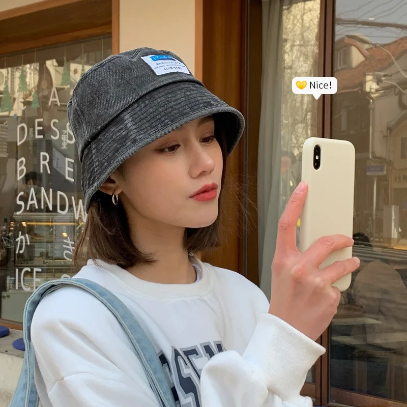 2021 Korean cowboy fisherman's hat basin hat women's new spring autumn washing cowboy pure color label hat can be turned around