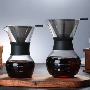 High borosilicate heat-resistant hand coffee pot glass coffee sharing pot glass coffee pot coffee set stainless steel filter
