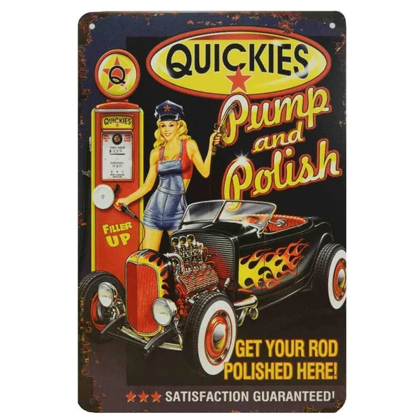 

Quickies Hot Rod Retro Metal Tin Sign Homewares Decor Vintage Pinup Garage Car