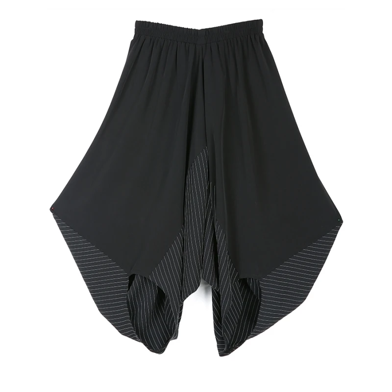 Черная полосатая Комбинированная юбка брюки для женщин хип-хоп свободные