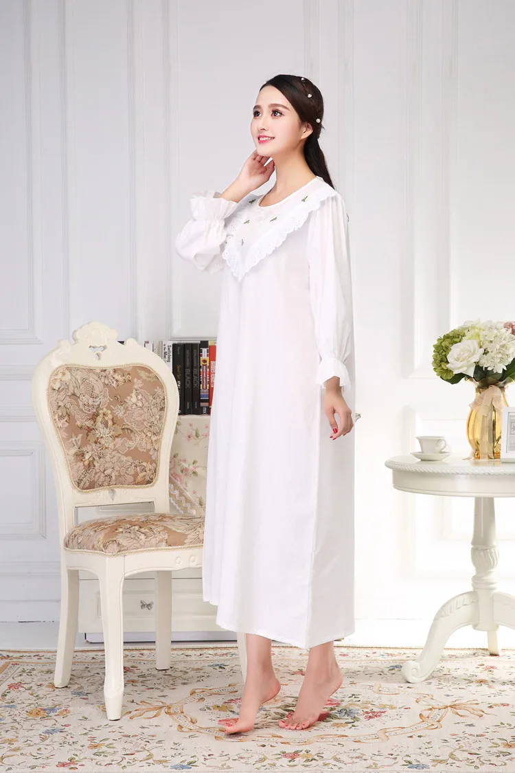 Женская кружевная ночная рубашка белая винтажная сорочка из 2019 хлопка с оборками
