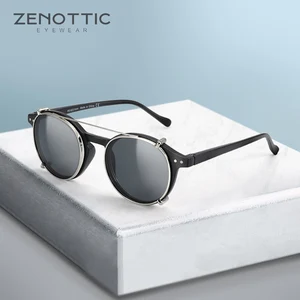 ZENOTTIC Steampunk Round Clip On Sunglasses Men Women Sunglasses Polarized Lens Magnetic Removable O