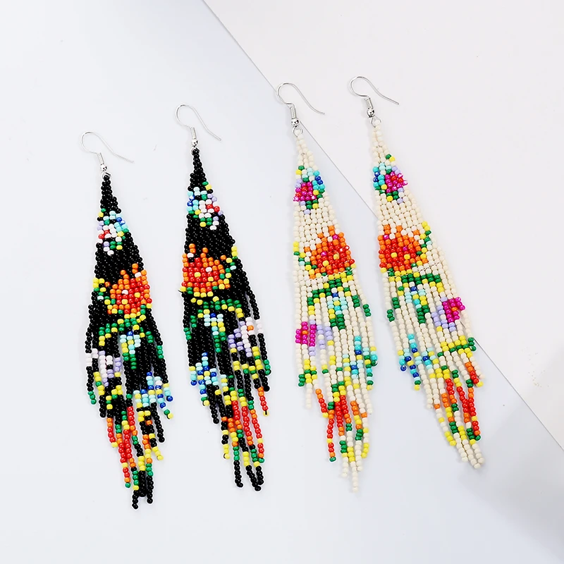 Винтажные этнические Разноцветные длинные висячие серьги с кисточками для
