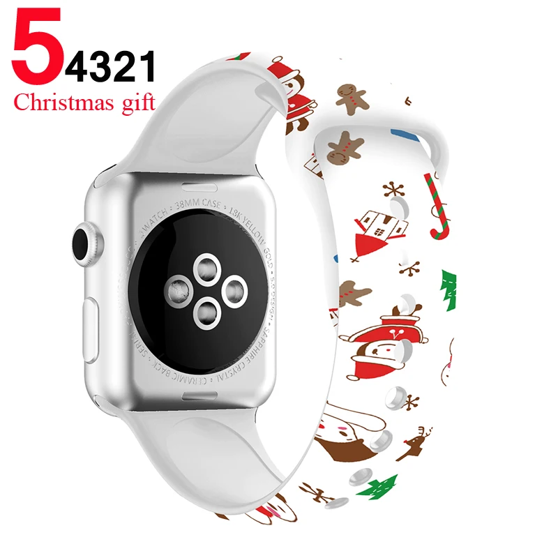 Силиконовый ремешок для Apple watch band 5 4 44 мм 40 Рождественский подарок с цветочным
