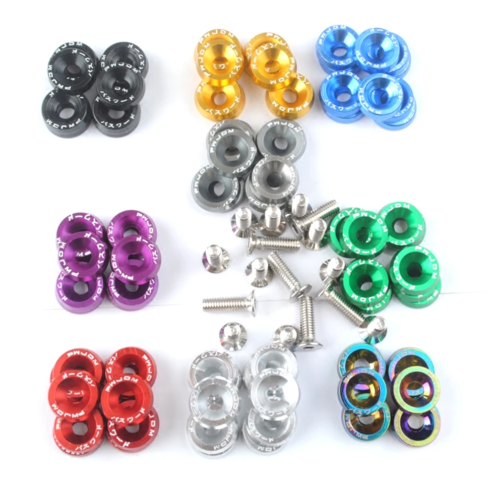 

Aluminum car modified hexagonal fastener fender washer JDM concave engine bumper motor screw 10 pieces set M6