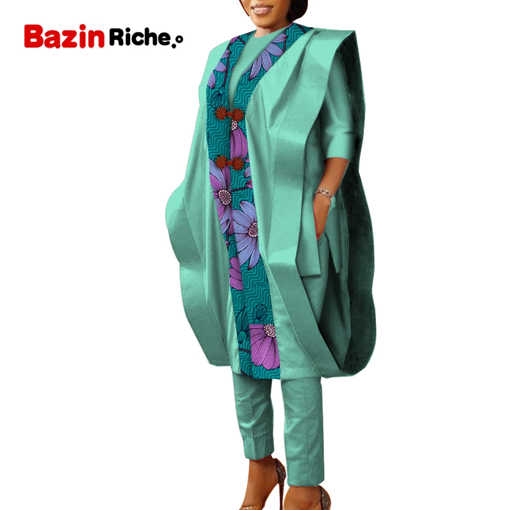 Женская одежда в африканском стиле топ рубашка халат и штаны комплекты Bazin Riche