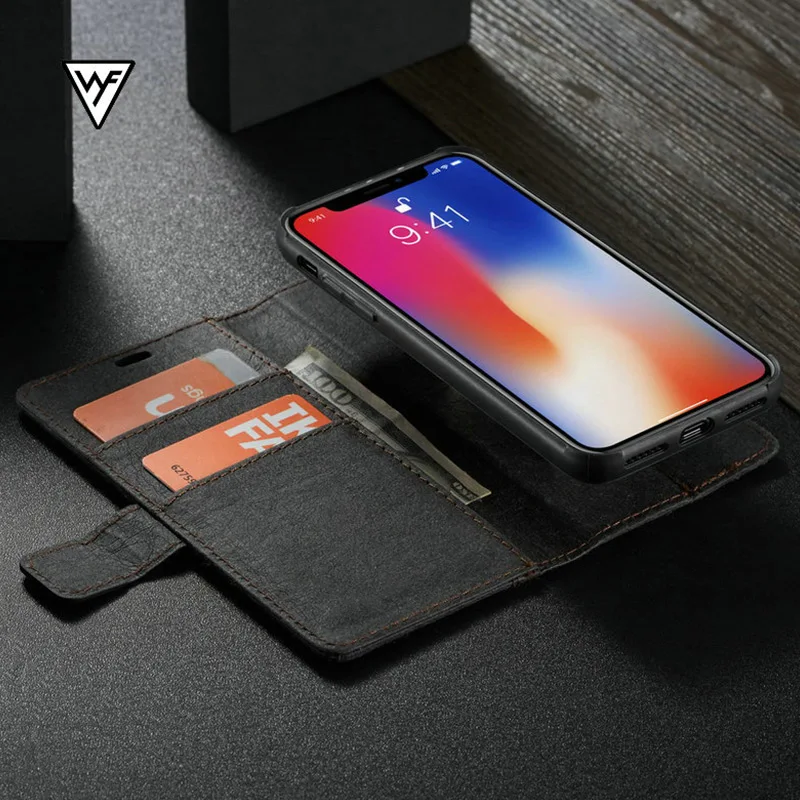 Роскошный флип-кейс WHATIF для IPhone 11 Pro Max 6S 7 8 Plus из крафт-кожи с отделением для карт и подставкой для IPhone X XS Max XR
