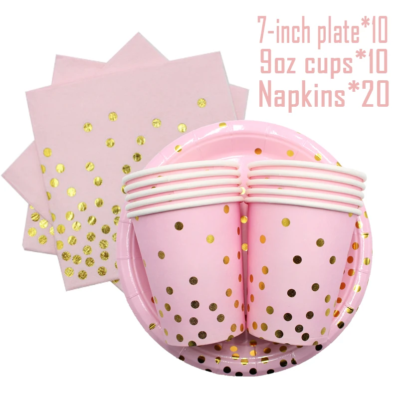 10 шт. в Золотой горошек розовая одноразовая посуда свадебные детские чашки для