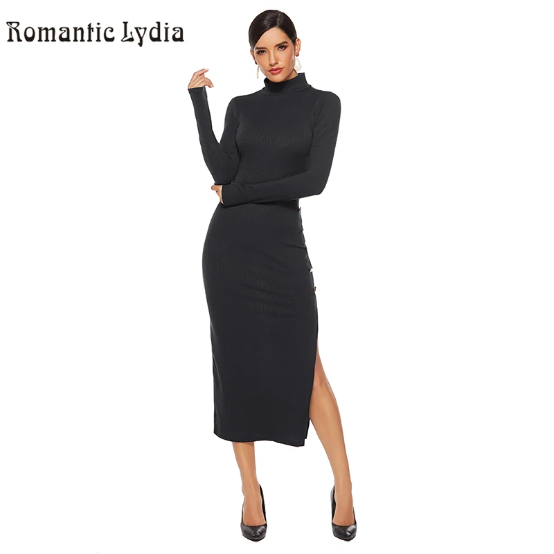 Осенне зимнее трикотажное облегающее Макси платье женское с длинным рукавом