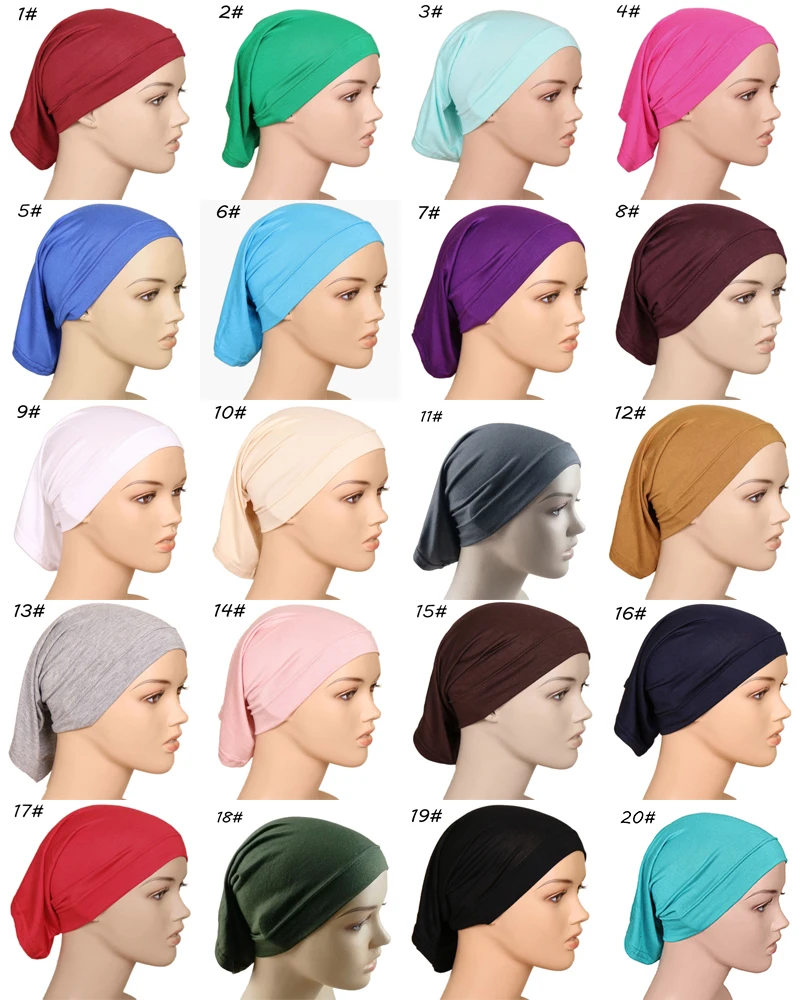 

20 Colors Women's Plain Solid Color Muslim Inner Hats Under Scarf Cotton Wrap Elastic Bonnet Caps Fashion Modal Render Capes