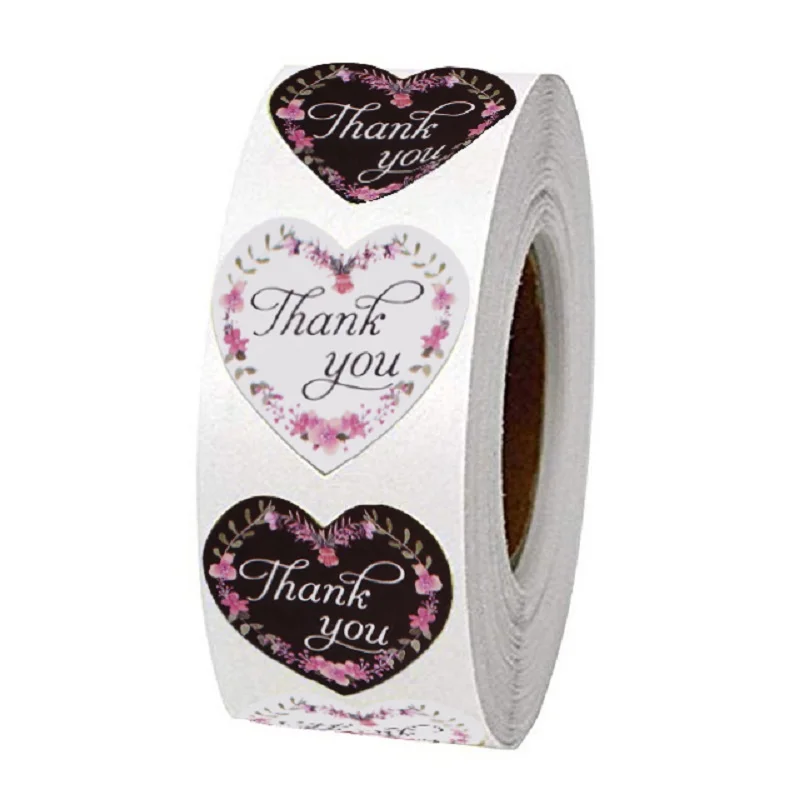 

500pcs/roll heart-shaped thank you stickers wedding festival birthday party decoration stickers envelope gift bag decoration
