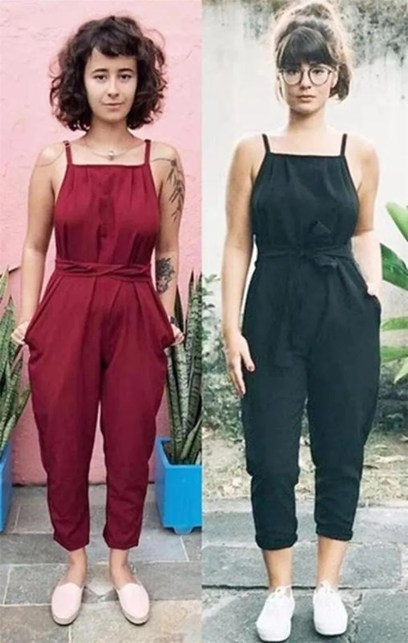 Jumpsuit women cotton and linen casual pants sexy  suspenders wide-leg youthful vitality cute plus size fashion streetwear