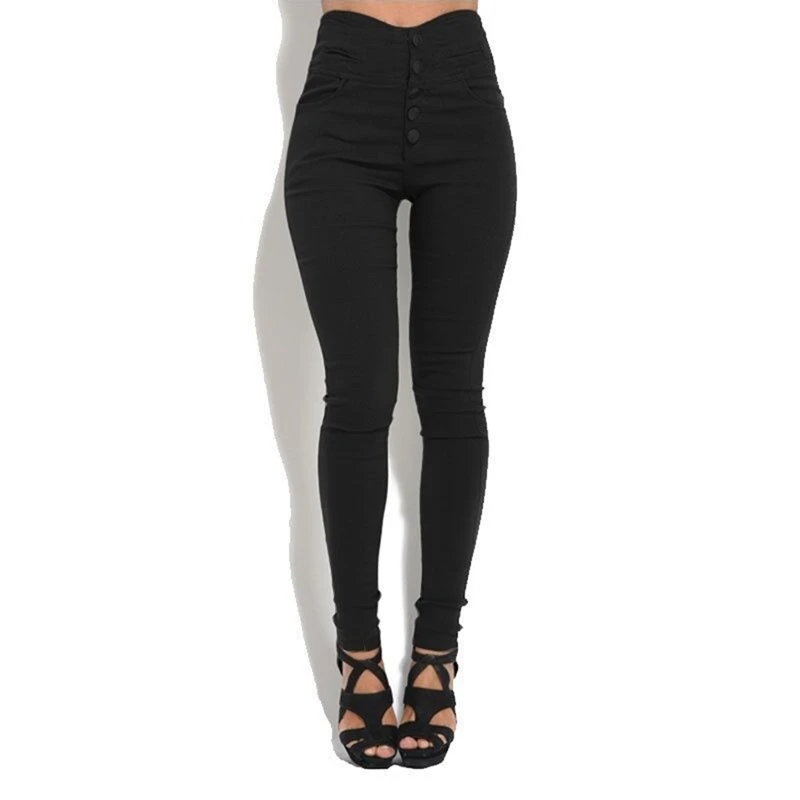 

Women's Sexy High Waist Slim Casual Pants Stretch Large Size Buttoned Pants Black