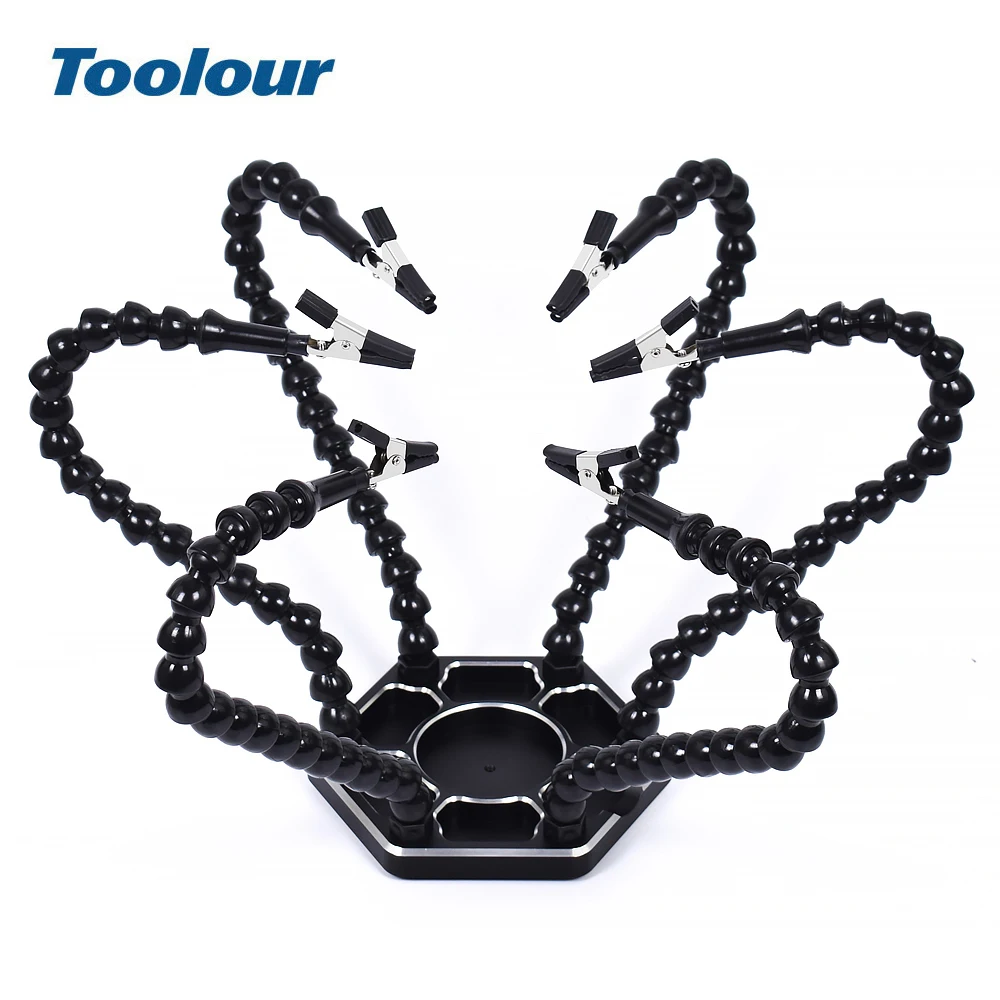 

Toolour 6PC Flexible Arms Soldering Helping Hands 3X Magnifier USB LED Light Fan Flashlight Welding Tool For PCB Repairing Stand