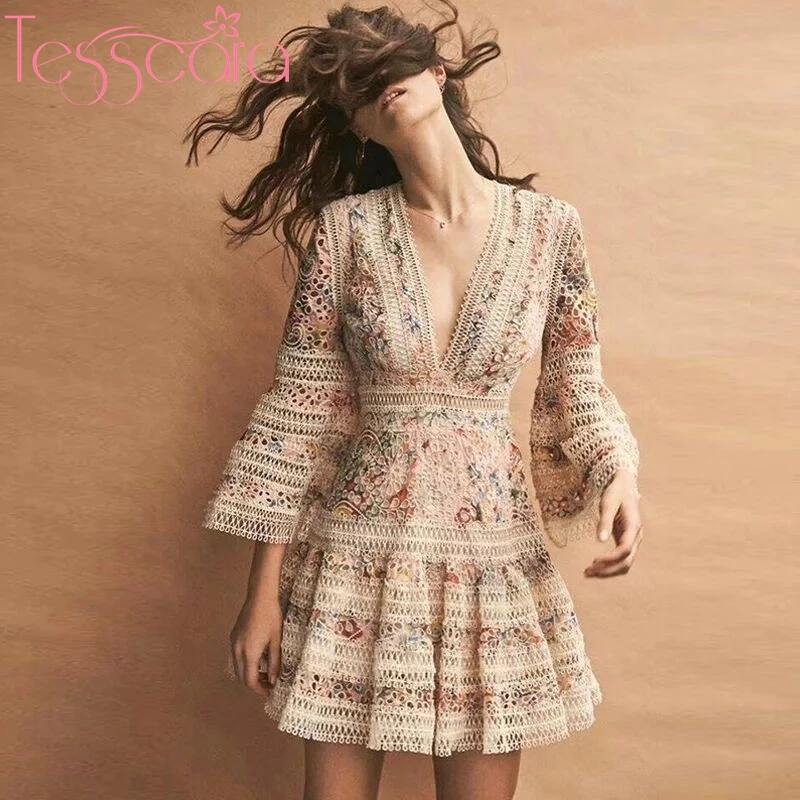 Женское роскошное кружевное платье TESSCARA с вышивкой высококачественное