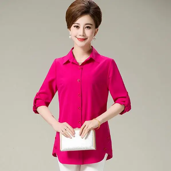 Новинка 2020 весна-осень женские рубашки среднего возраста чистый цвет топы с