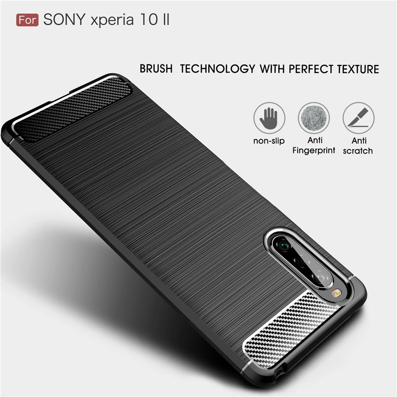 Силиконовый чехол из углеродного волокна для Sony Xperia 10 II защитный II|Бамперы| |