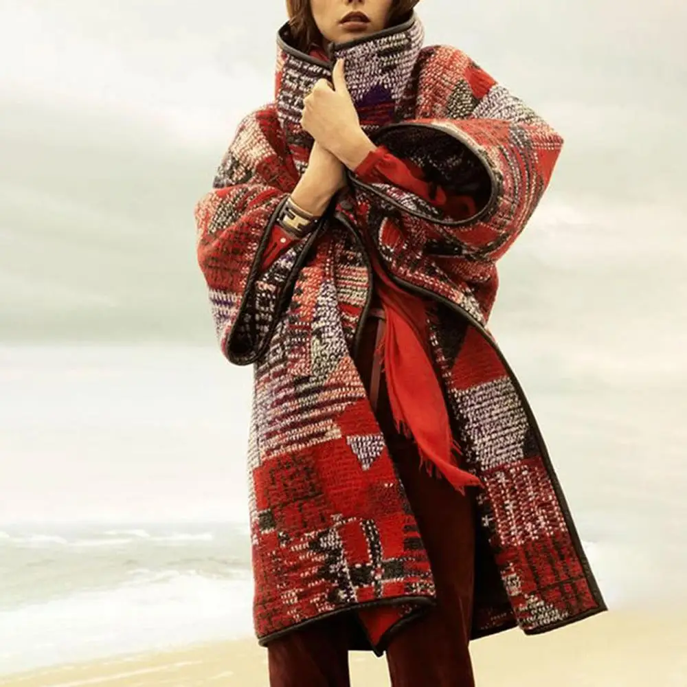 Женское шерстяное пальто кардиган с отложным воротником и длинными рукавами