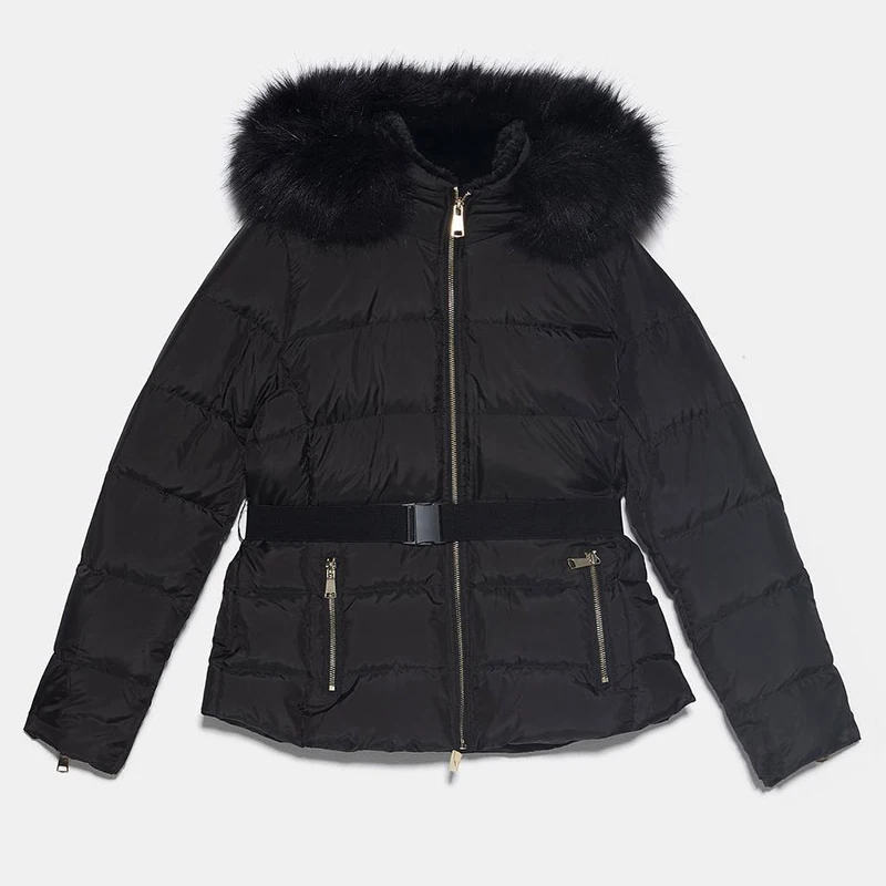 Осенне-зимняя приталенная теплая куртка с капюшоном и поясом пальто женская