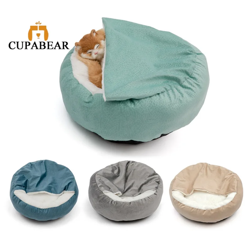 

Winter Super Warm Cat Cave Bed Cozy Round Plush Cushion Mat For Large Small Dog Pet Waterproof Kitten Lounger House Accessories
