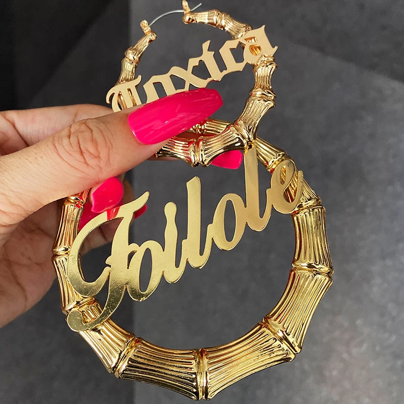 

New Customized Name Stud Earrings With Round Fashion Personalized Stainless Steel Gold Color Jewelry For Women Gift