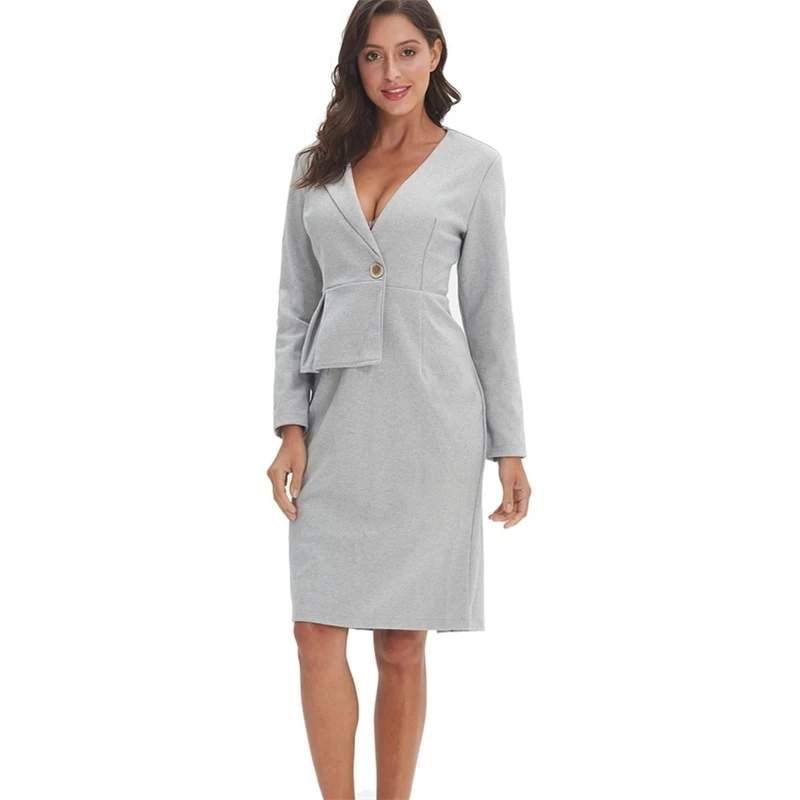 

Elegant women office dress sale sexy V-neck long sleeve Spring lady dress M3058