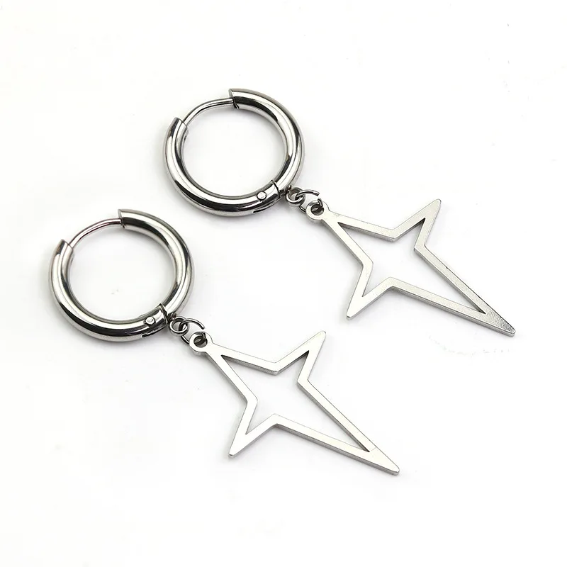 

2021 New Street Hiphop Cross Star Stainless Steel Circle Dangle Earrings For Women Girls Men Round Drop Earrings Simple Jewelry