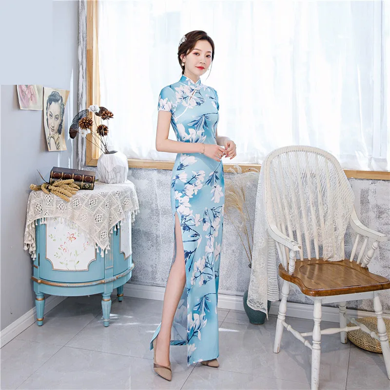 Cheongsam tradicional chino elegante para mujer, vestido largo ajustado, traje de boda Sexy, multicolor, 2022