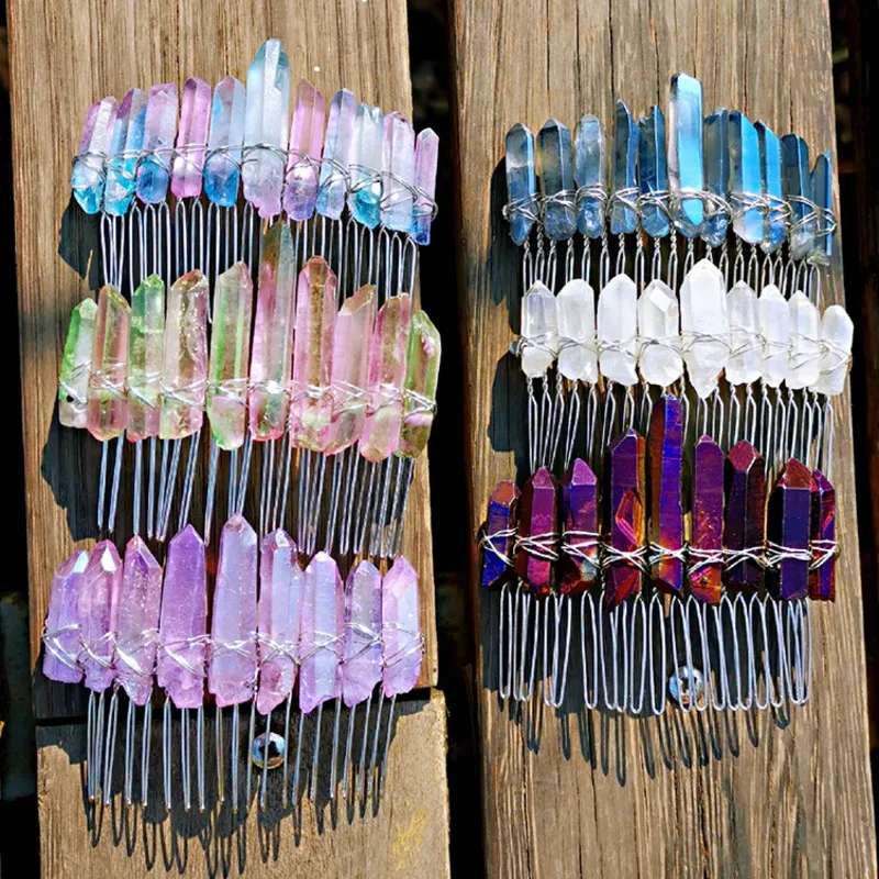 

Wicca Hair Accessories Raw Quartz Natural Crystal Moon Mermaid Hair Comb Witchcraft Accessories Bridal Party Decoration Gift