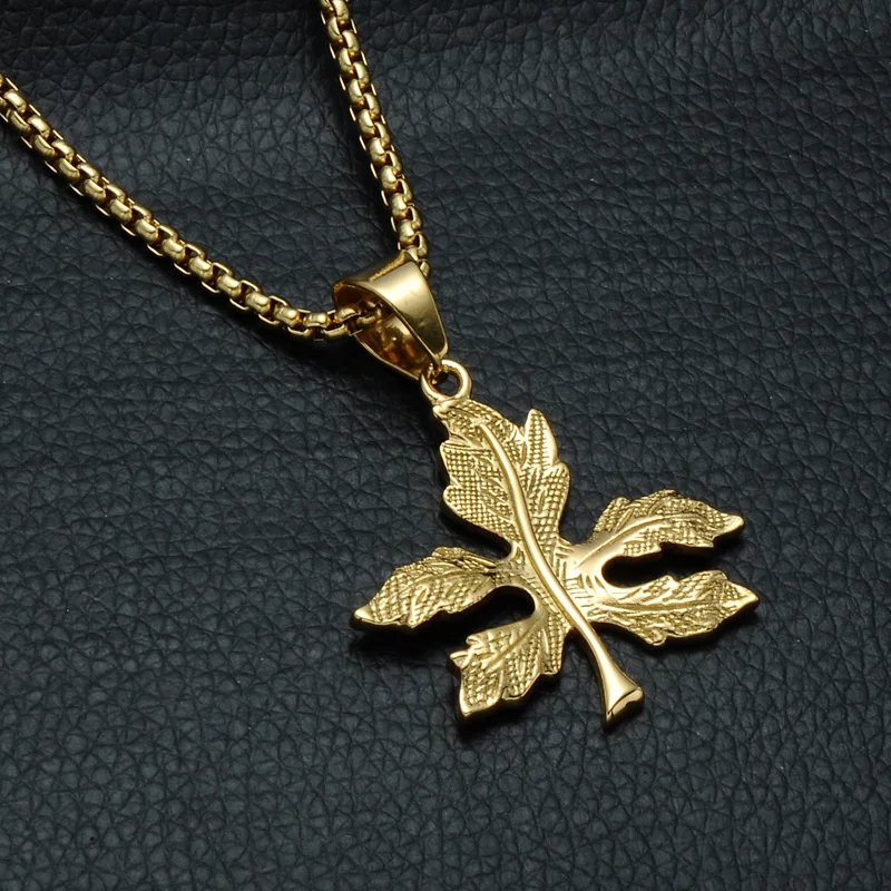 

HIP Hop Gold Color Stainless Steel Bling Iced Out Rope Chain Maple Leaf Pendants & Necklaces for Men Jewelry