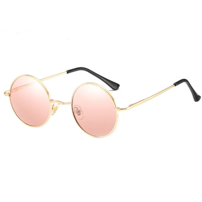 Pink ZJHZQZ стимпанк Круглые Солнцезащитные очки Брендовые дизайнерские классические анти-УФ поляризованные металлические оправы маленькие винтажные Ретро очки Джон Леннон - Цвет линз: Pink