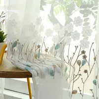 COLORFUL KING Modern White Embroidered Floral Curtains Drape Panel Sheer Tulle Curtains For Living Room Door Kitchen Bedroom
