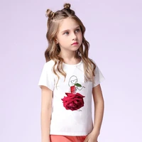 aesthetic cute baby girl clothes rose girl violin printed kids t shirt summer cozy fine childrens clothing casual girls t shirt