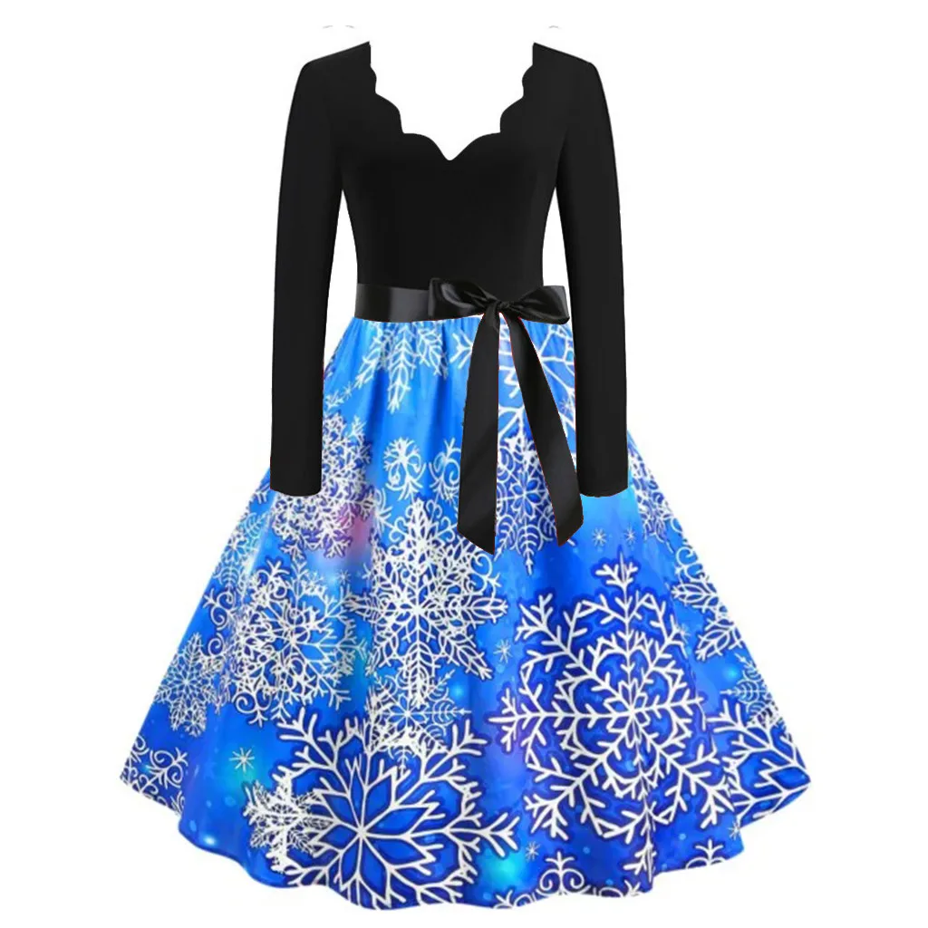 Платье женское с длинным рукавом Рождественский принт музыкальных нот винтажное