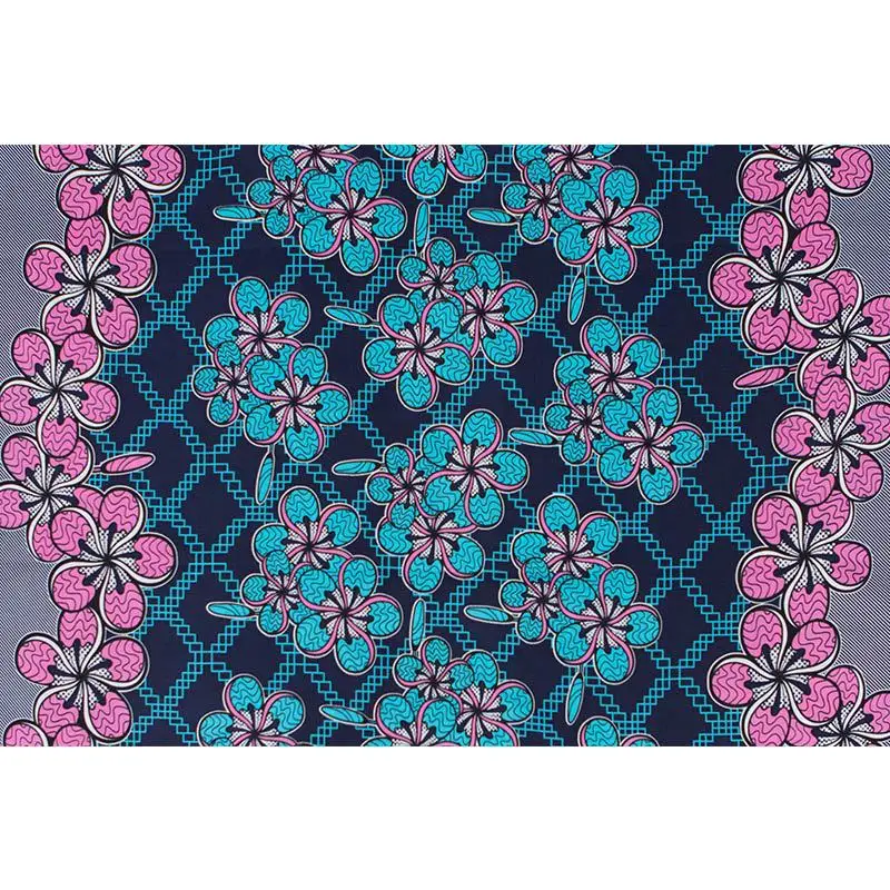 

100% Cotton 2019 Fashion Design African Blue & Pink Flowers Print Fabric Pagnes Africain 6Yards\lot African Fabric