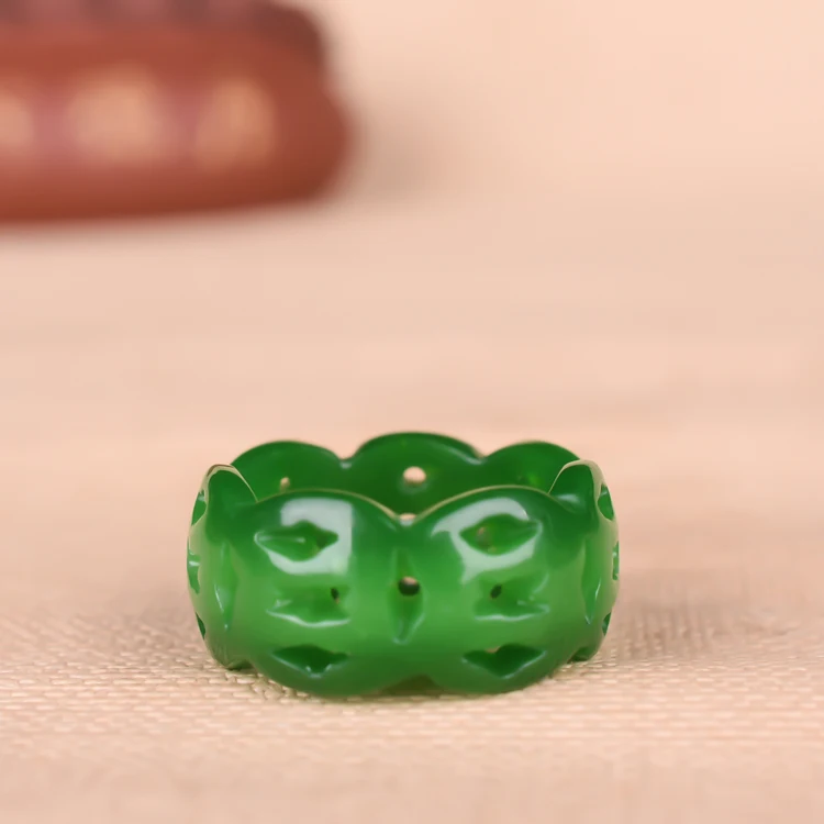 

100% Real Green Carved Brand Jade Stones Emerald JadeiteJewellery Handcarved Rings Fashion Accessories