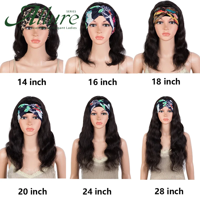 

Short Headband Wig Human Hair Body Wave Bob Headband Wig for Women Glueless Scarf Wig Natural Color Brazilian Remy Hair Allure